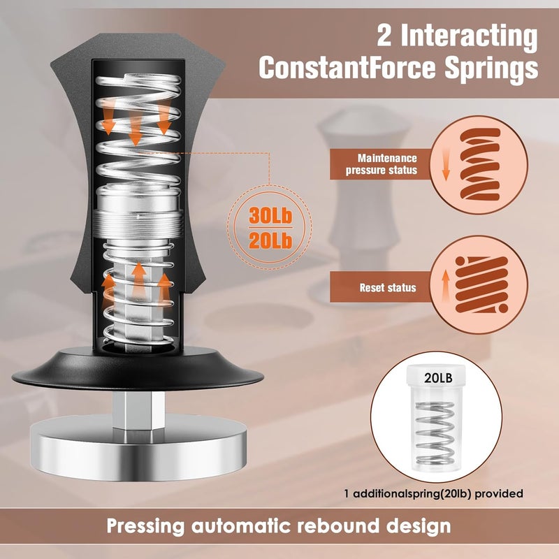 YMWVH Espresso Tamper 53.3mm with 20lb/30lbs Replacement Springs Tamper Black, Professional Barista Coffee Tamper With 100% Stainless Steel Ripple Base, Compatible with Breville 54mm Portafilter - Image 4